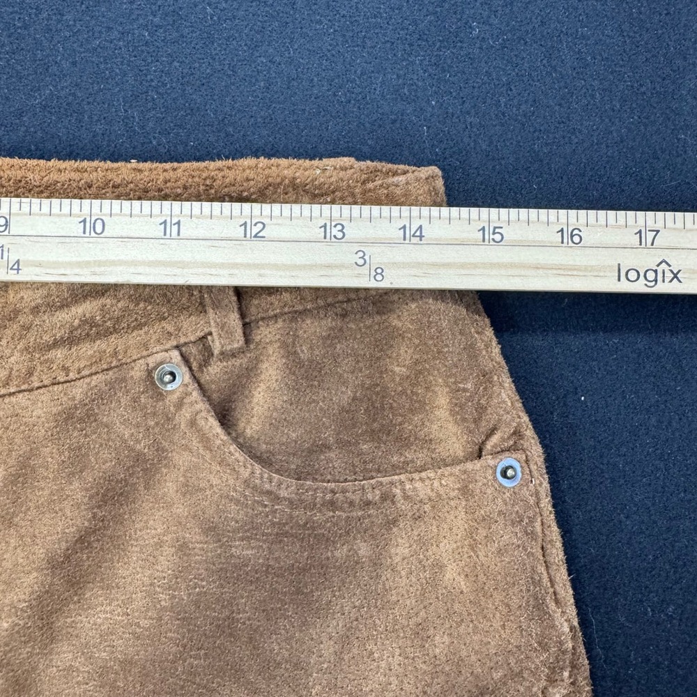 Vintage Tan Suede Leather High Waisted Straight Leg Western Pants Brown 8 - Picture 3 of 8